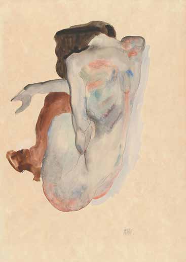 3SC6325 - Egon Schiele - Crouching Nude in Shoes and Black Stockings, Back View