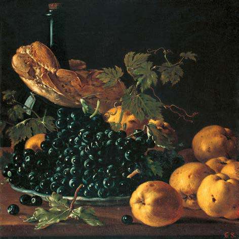 1AA7700 - LUIS EGIDIO MELÉNDEZ - Still Life with Bread, Apples, Grapes and a Bottle, c. 1771