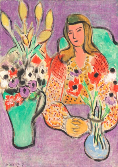 3HM8050 - HENRI MATISSE - Jeune fille aux anemones sur fond violet
