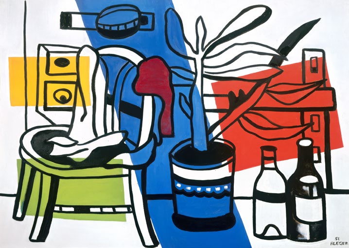 3RL8043- FERNAND LÉGER - Une chaise, un pot de fleurs, deux bouteilles