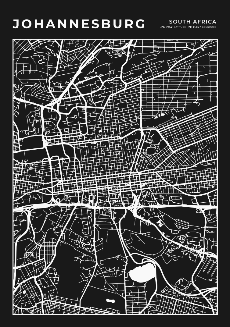 Johannesburg City Street Map - Design 02