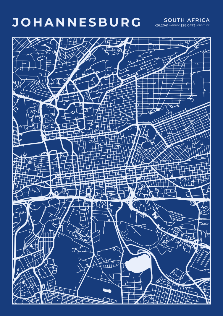 Johannesburg City Street Map - Design 02