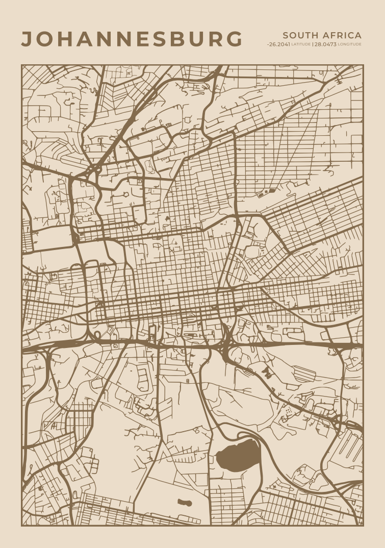Johannesburg City Street Map - Design 02
