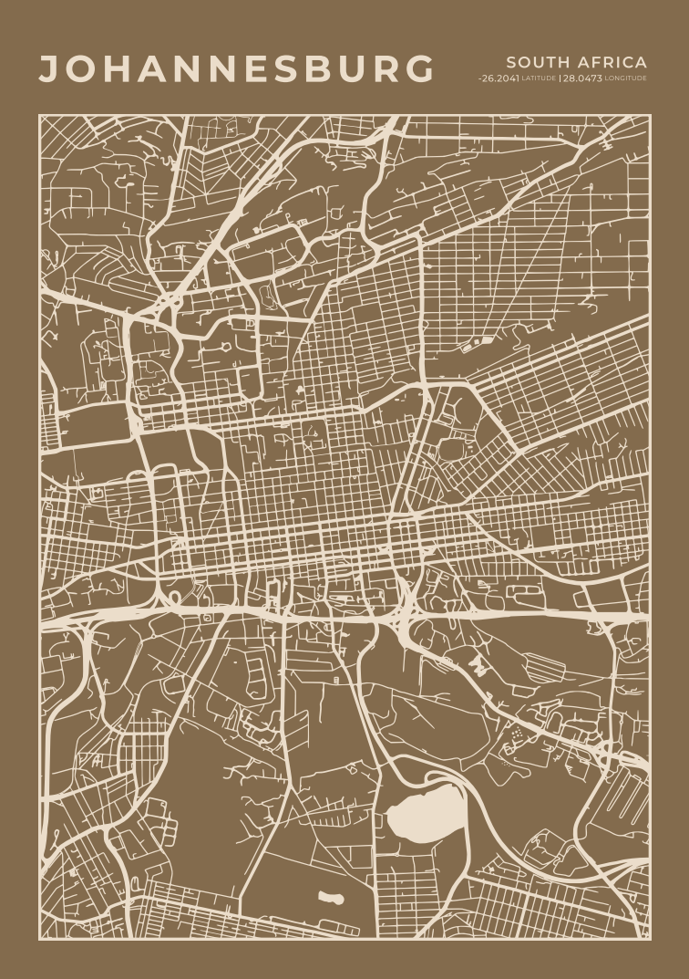 Johannesburg City Street Map - Design 02