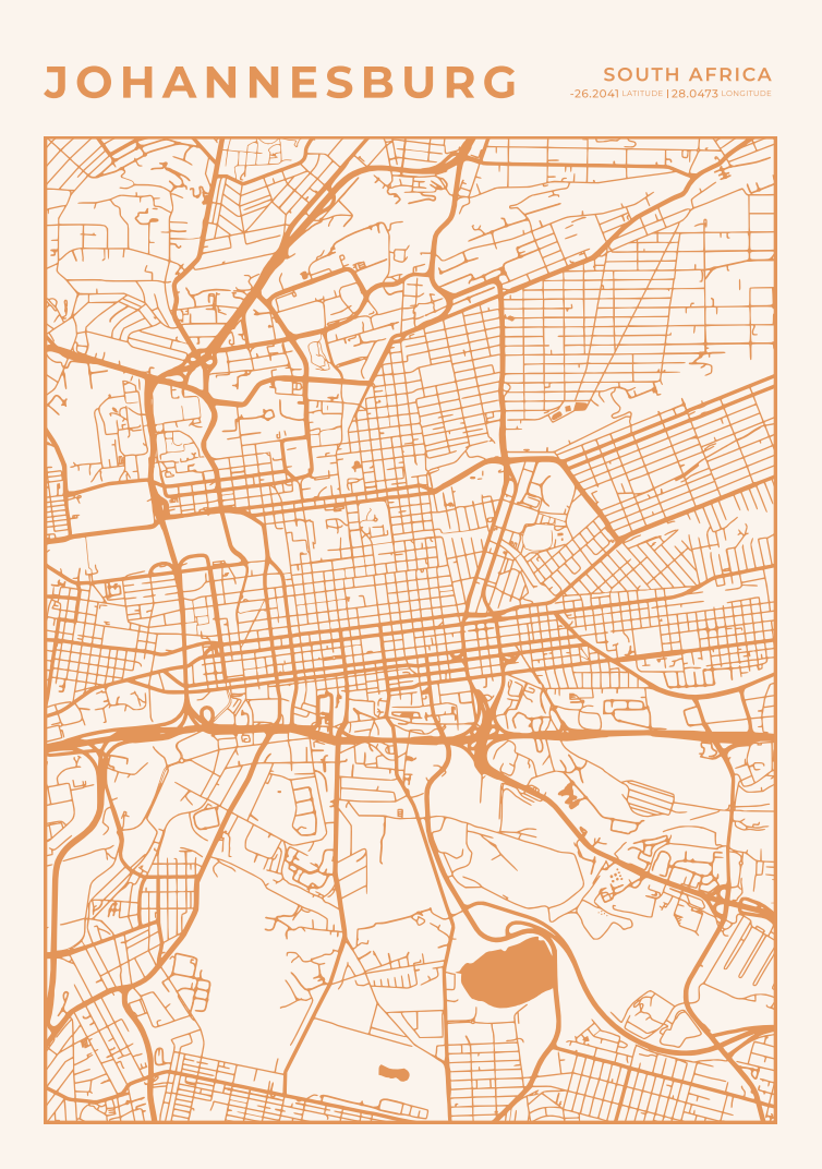 Johannesburg City Street Map - Design 02
