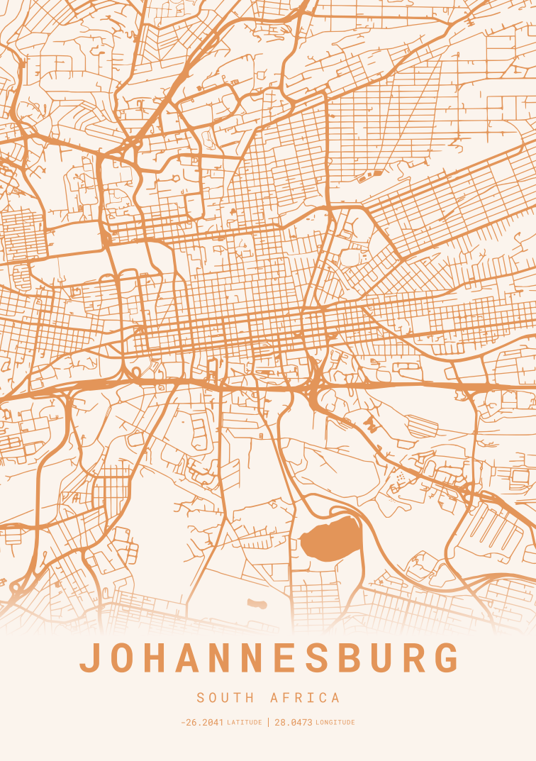 Johannesburg City Street Map - Design 04