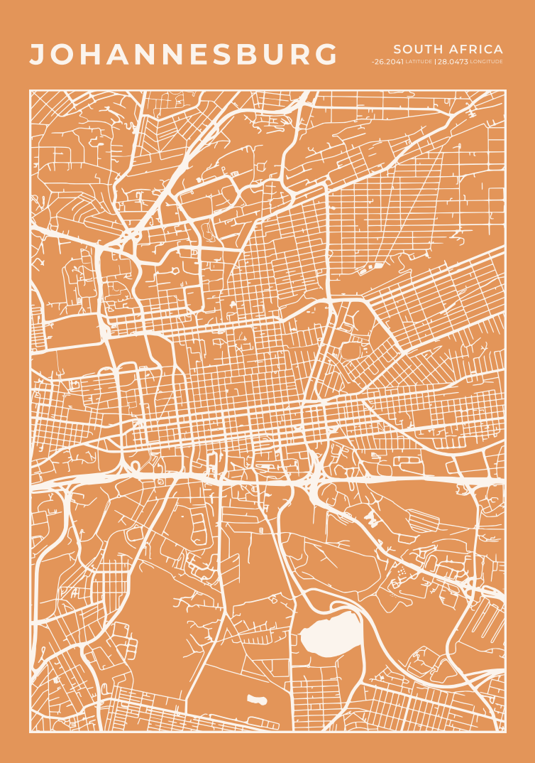 Johannesburg City Street Map - Design 02