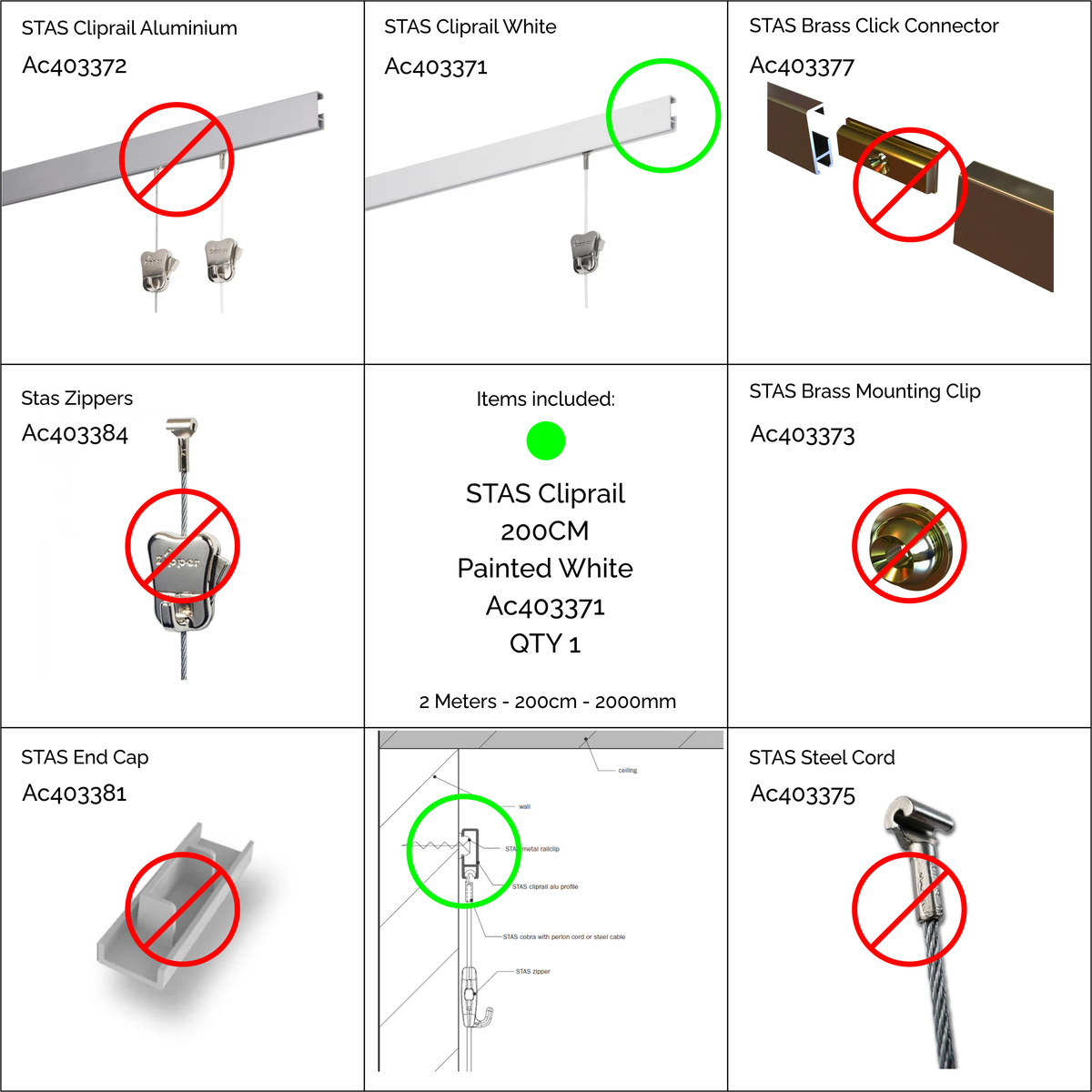 STAS Cliprail 200CM Painted White - AC403371