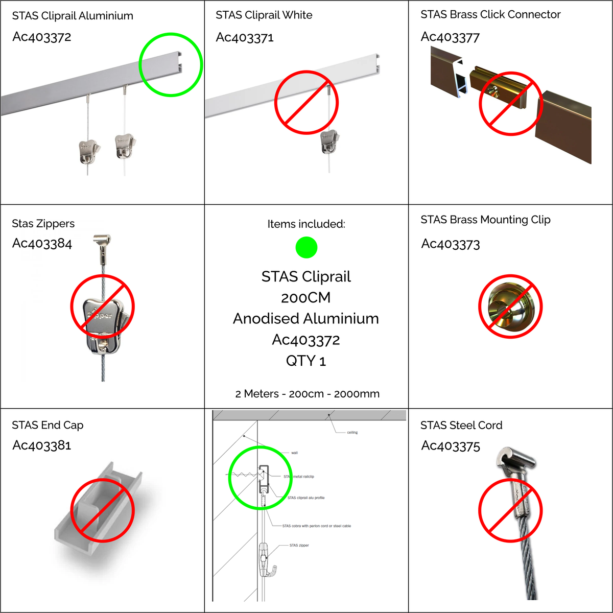 STAS Cliprail 200CM Aluminium - AC403372