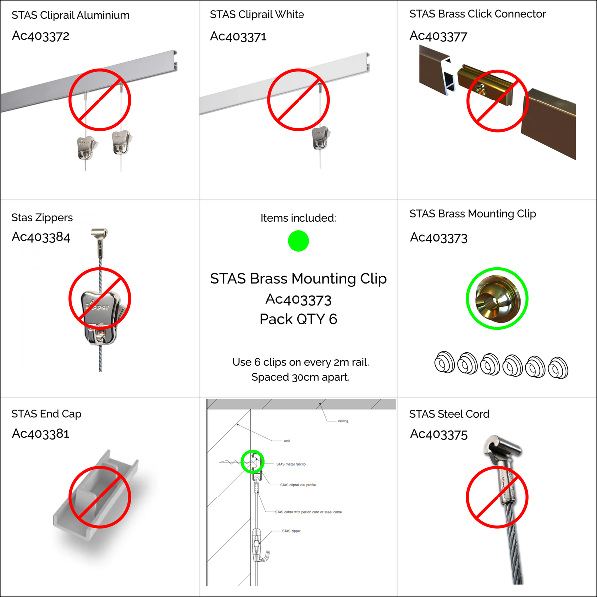STAS Brass Mounting Clip - Pack of 6 - AC403373