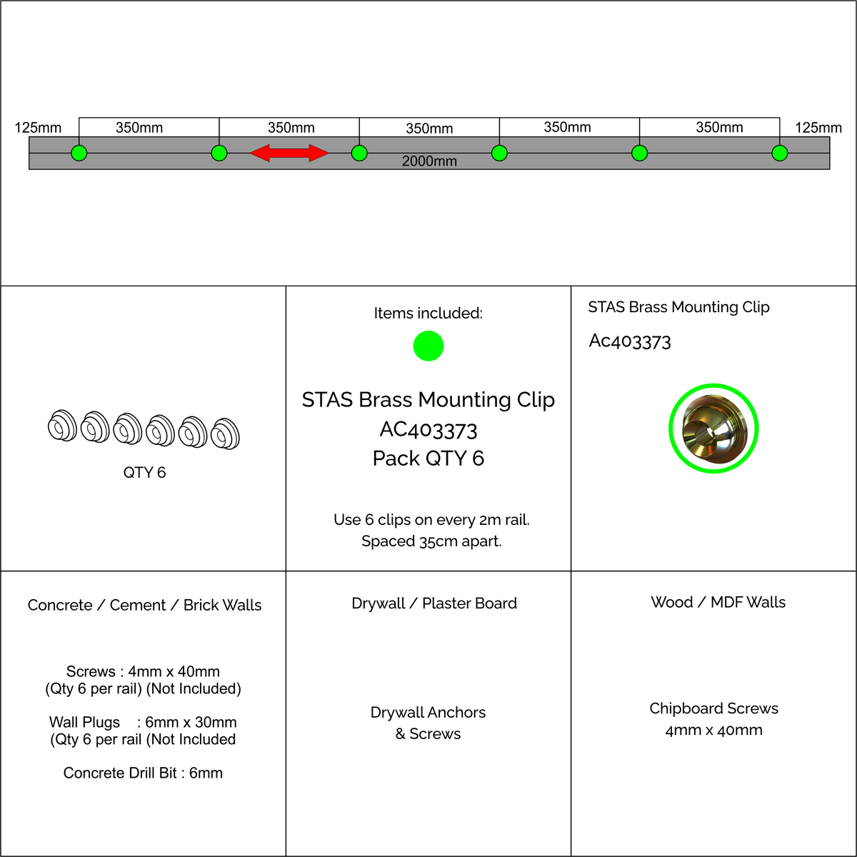STAS Brass Mounting Clip - Pack of 6 - AC403373