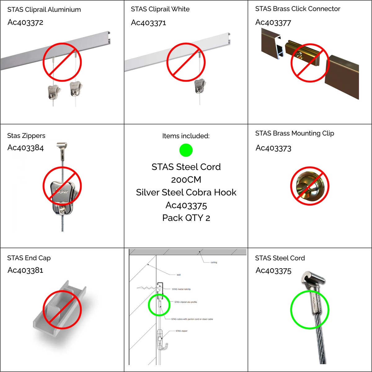STAS Steel Cord - 200CM - 2/Pack - AC403375