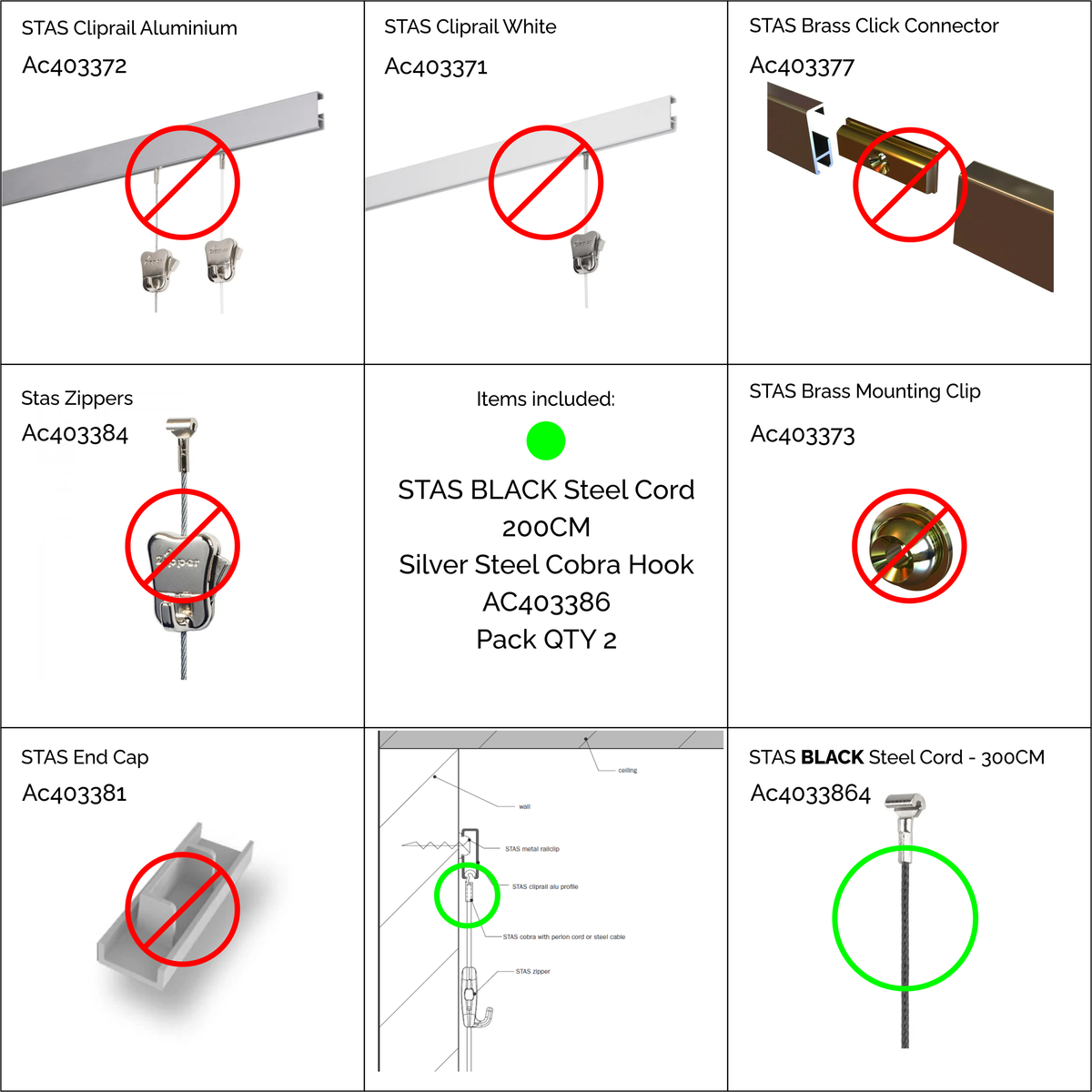 STAS BLACK Steel Cord - 200CM - 2/Pack - AC403386