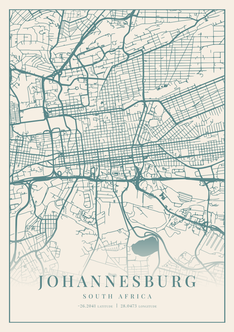 Johannesburg City Street Map - Design 01