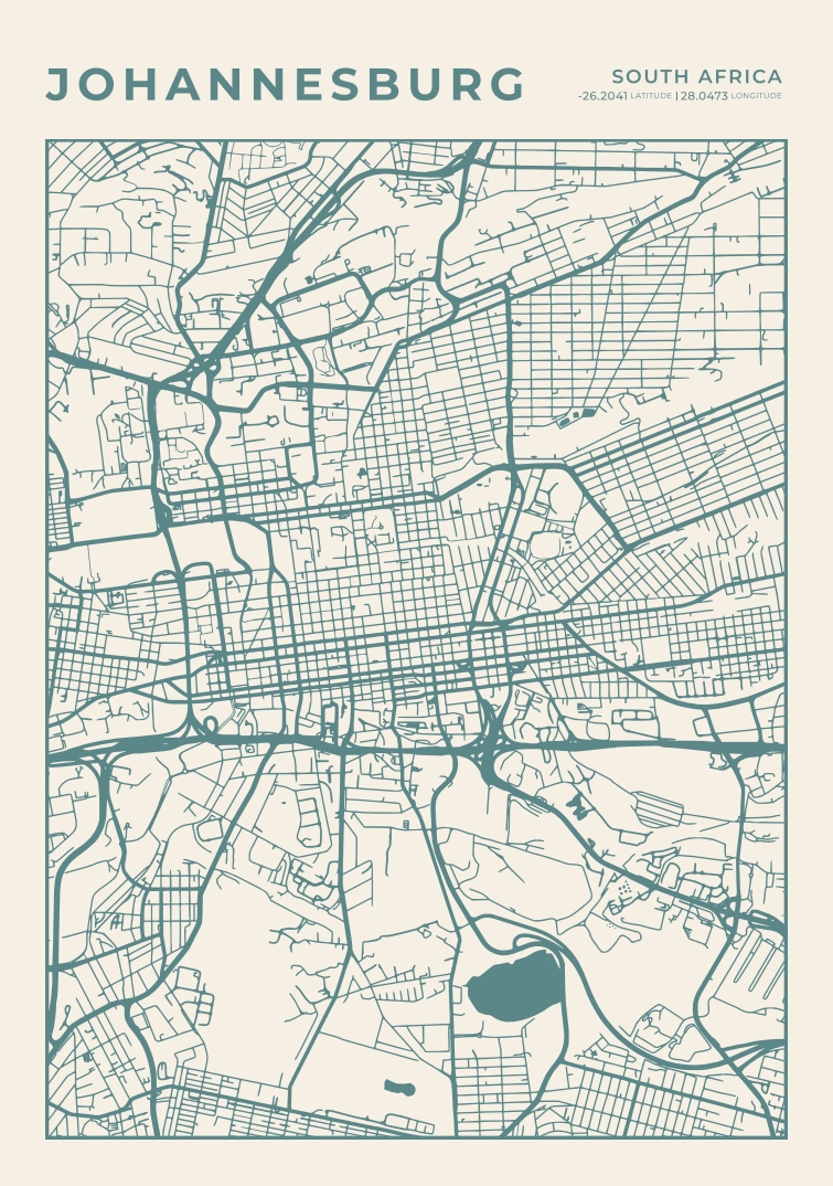 Johannesburg City Street Map - Design 02