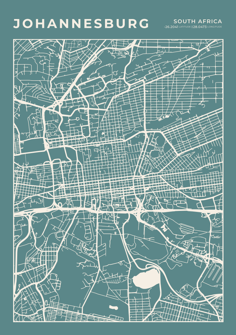 Johannesburg City Street Map - Design 02
