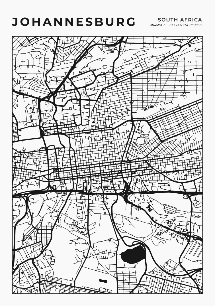 Johannesburg City Street Map - Design 02