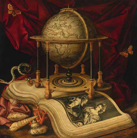 1AA5021 - Carstian Luyckx - Still Life with Celestial Globe, a Book, Shells, a Snake and Butterflies