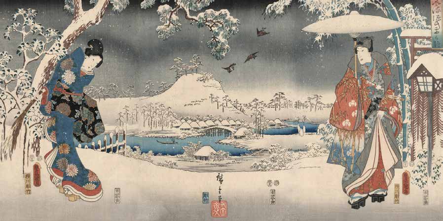 2HI1122 - ANDO HIROSHIGE - Snowy landscape with a woman and a man, 1853
