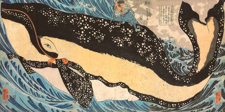 2JP4982 - Kuniyoshi Utagawa - Miyamoto No Musashi Attacking the Giant Whale