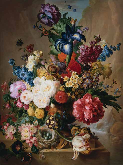 3AA1093 - JAN VAN OS - Poppies, Peonies and other Flowers in a Terracotta Vase