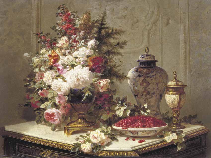 3AA3104 - Jean-Baptiste Robie - Floral composition on a table (detail)