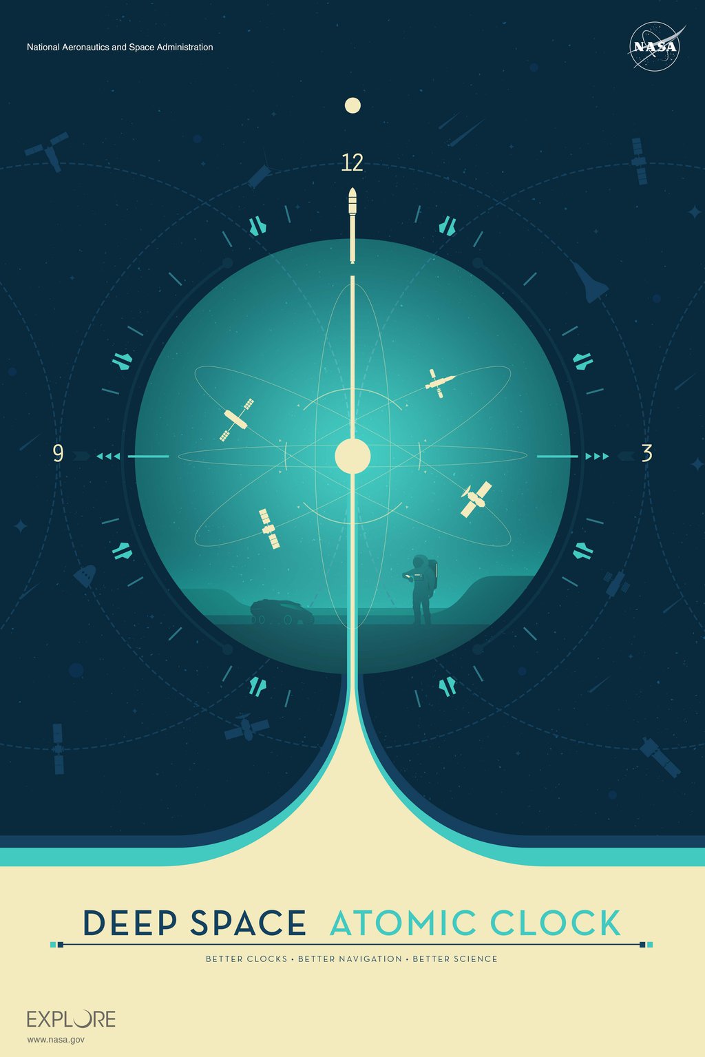Deep Space Atomic Clock Poster - Blue Version - Visions of the Future Collection