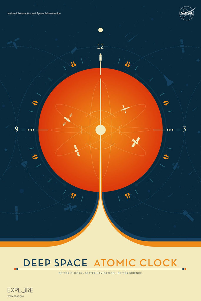 Deep Space Atomic Clock Poster - orange version - Visions of the