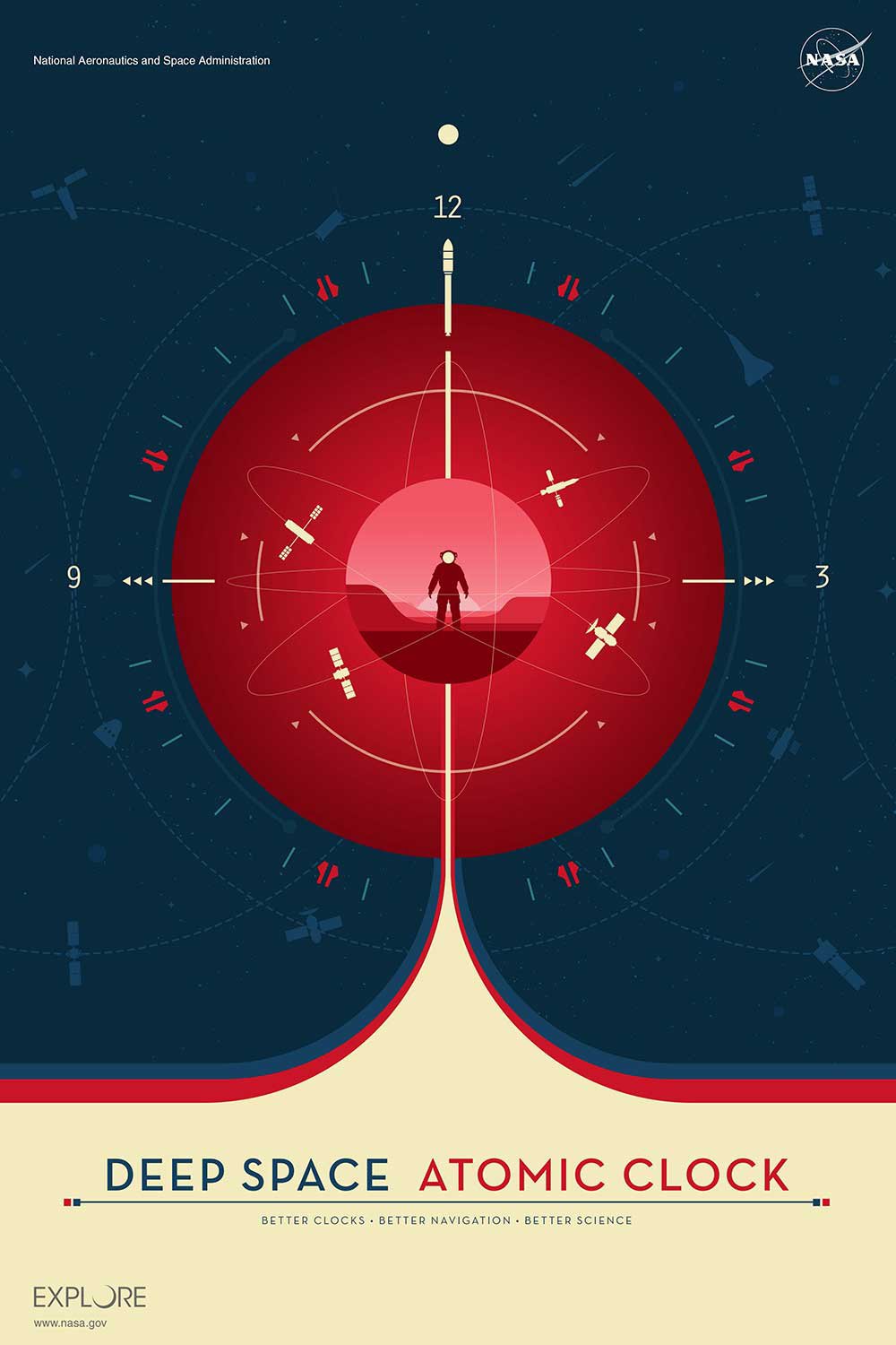 Deep Space Atomic Clock Poster - red version - Visions of the Future Collection